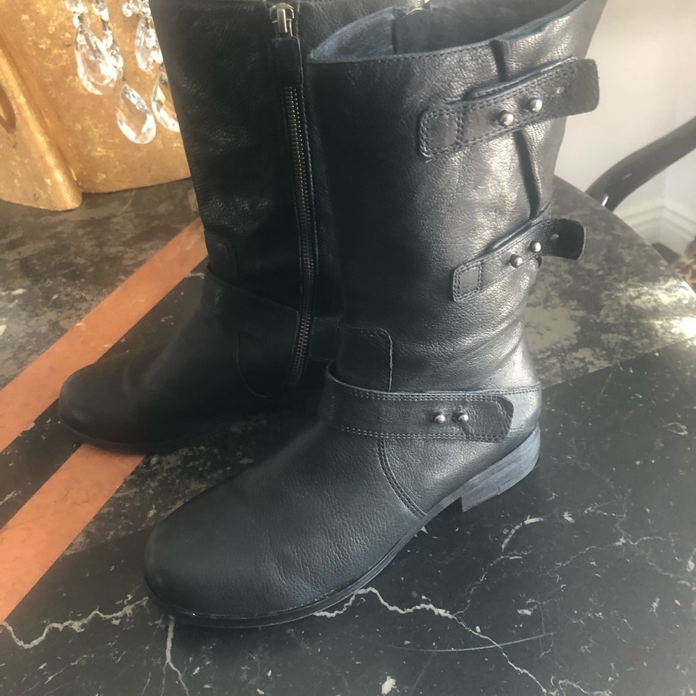 EILEEN FISHER black leather boots mid calf 6.5